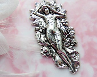 Magnificent Mermaid ANTIQUE SILVER Water Goddess Stamping ~ Jewelry Oxidized Findings (C-308)