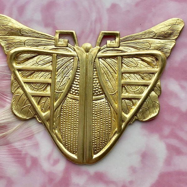 BRASS BUTTERFLY Stamping Egyptian / Art Deco Scarab ~ Jewelry Findings ~ Brass Stamping (C-404)