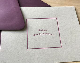 Thank You Letterpress Card - Brown, Beet and Fig