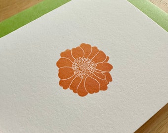 Orange Zinnia Letterpress Card