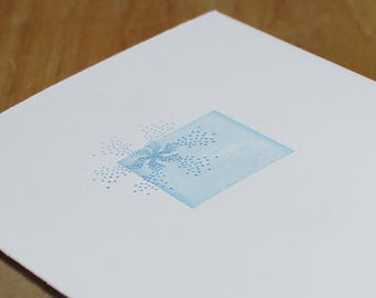 Snowflower Letterpress Card, minimalist card, note card, cotton card, blue and white