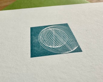 Two Orbs Letterpress Card: teal and green