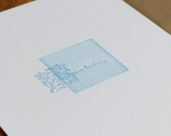 Happy Birthday Letterpress Card, minimalist card, note card, cotton card, blue and white