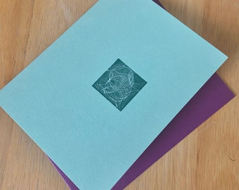 Iteration Letterpress Card: aqua and purple