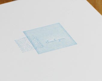 Thank You Letterpress Card, minimalist card, note card, cotton card, blue and white