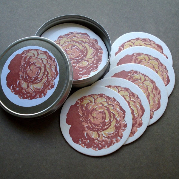Letterpress Rose Coasters - Set of 10
