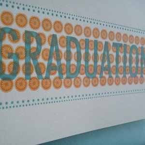 Letterpress Graduation Card, modern card, orange, aqua, white