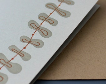 String Along Letterpress Card, note card, blank card, grey and persimmon, modern card, minimalist card