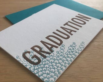 Letterpress Graduation Card, modern card, brown, teal, white