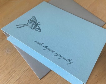 Luna Moth Letterpress Sympathy Card, blue