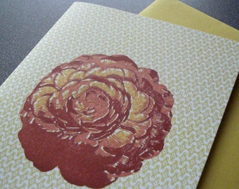 Retro Rose Letterpress Card, note card, rose card, botanical card