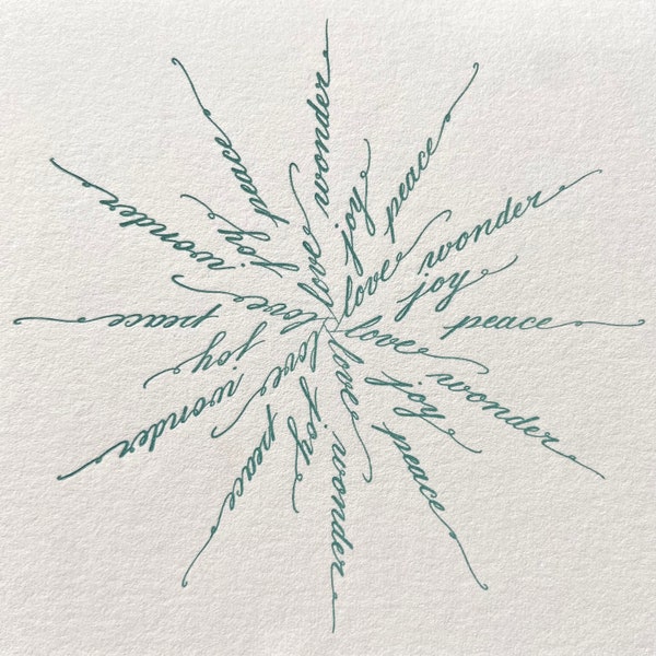SET of 4: Calligraphy Snowflake Holiday Letterpress Cards