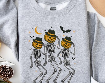 Pumpkin Skeleton Sweatshirt: Funny Dancing Halloween Crewneck