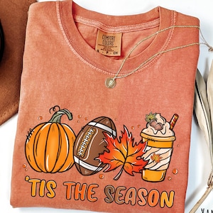 Pumpkin Football Coffee T-Shirt: &#39;Tis The Season&#39; Comfort Colors Tee
