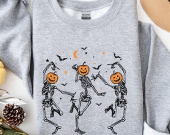 Dancing Skeleton Pumpkin Sweatshirt: Spooky Halloween Pullover