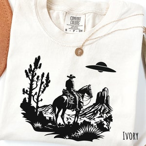 Comfort Colors Cowboy UFO T-Shirt: Western Alien Graphic Tee