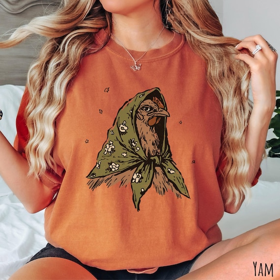 Chicken Mom Shirt, Floral Scarf Chicken Cottagecore Tee, Comfort Colors Unisex T-Shirt