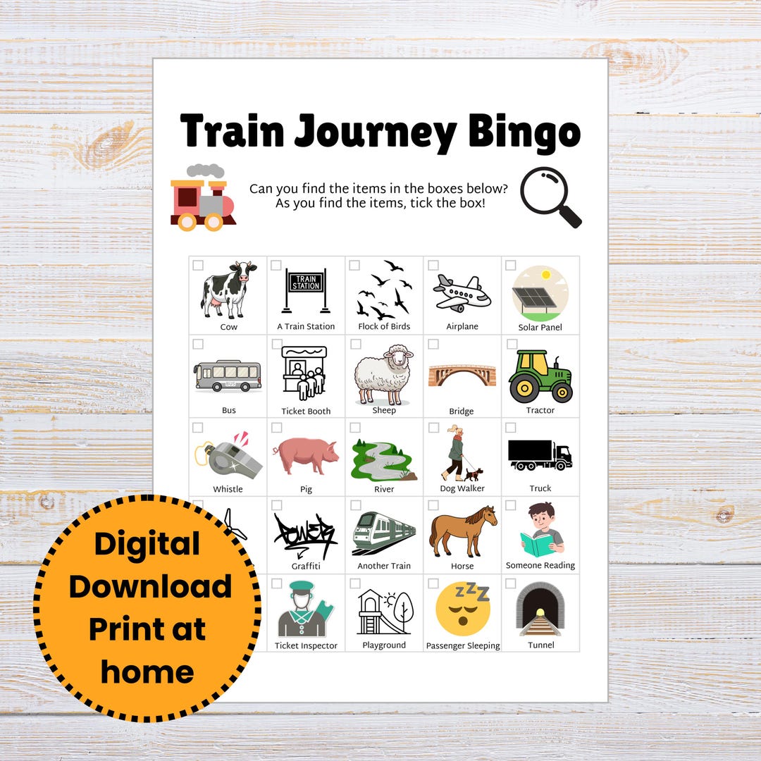 Train Bingo for Kids | Travel Scavenger Hunt Game (PDF Download) - Etsy