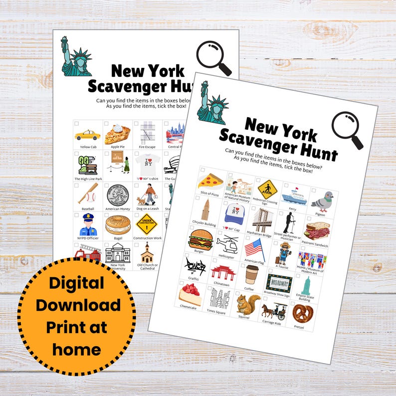 New York Scavenger Hunt For Kids Printable Travel Vacation Bingo Game New York Scavenger Hunt For Kids Printable Travel Vacation Bingo Game