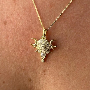 Moon Phase Necklace in 14k Gold – Triple Moon Goddess Pendant – Handmade Celestial Jewelry – Wiccan Necklace – Gift for Her Ladie&#39;s Women