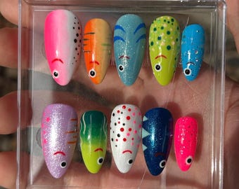 Handpainted Fishing Lure Inspired Nails
