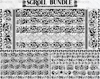 Scroll slide Bundle | Laser Engraving Files | Ornamental Scrollwork SVG DXF Ai | Cnc, Cricut, Silhouette, Ezcad, Lightburn Cut Files