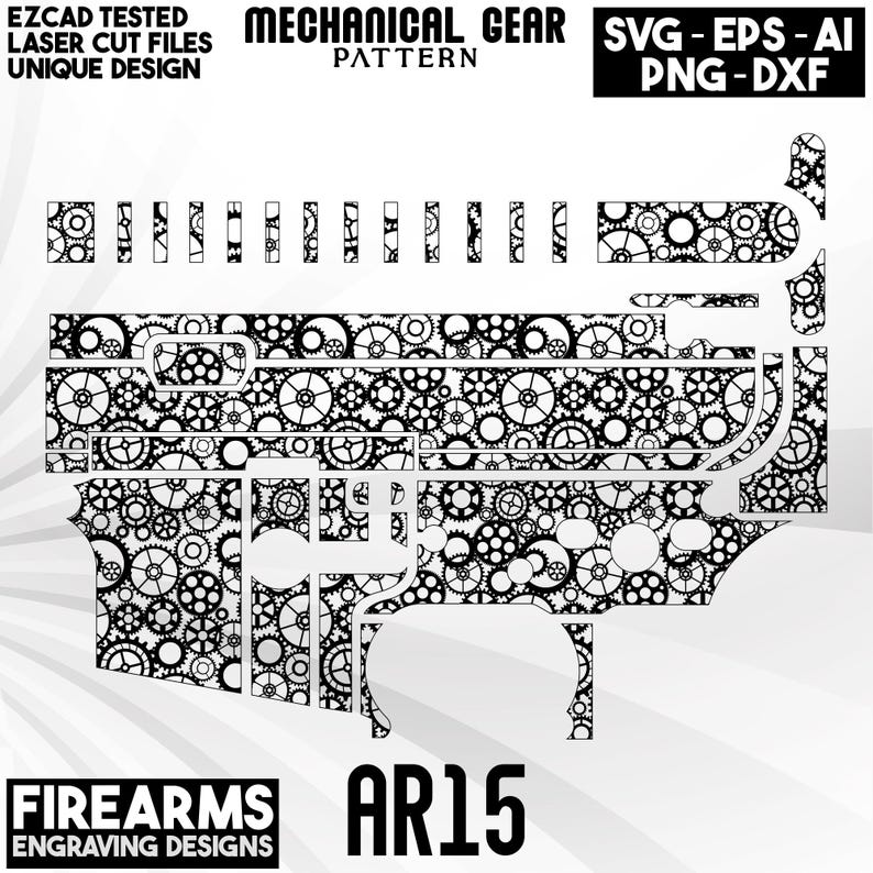 AR-15 Firearm Mechanical Gear Pattern Laser Engraving Design | Custom ...
