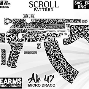 Ak47 Micro Draco firearms scroll work laser engraving design, Scroll files, Ak47 scroll design, Gun Scroll design, Scroll pattern digital