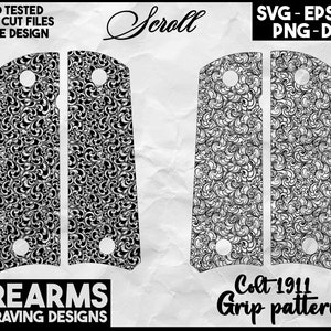 Colt1911 firearms grip scroll work pattern design laser engraving files, 1911 custom grips engraving, Scroll files Ezcad svg dxf ai