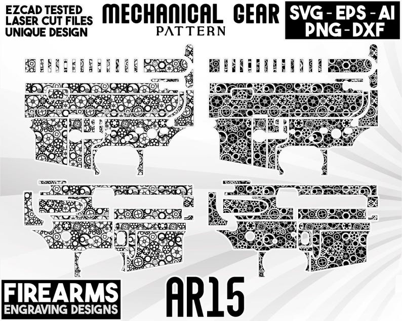 AR-15 Firearm Mechanical Gear Pattern Laser Engraving Design | Custom ...