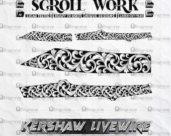 Custom Kershaw Livewire knife scroll work laser engraving design, Knife design, Knife Scroll file, Kershaw Livewire SVG, Digital files Ezcad