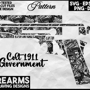 Colt 1911 Government pattern laser engraving design, Firearms pattern laser design, digital laser SVG EZCAD files, Laser Engraving