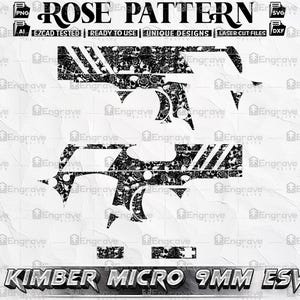 Kimber Micro 9 mm ESV スカル＆ローズパターン レーザー彫刻ファイル（SVG、DXF、AI、PNG）
