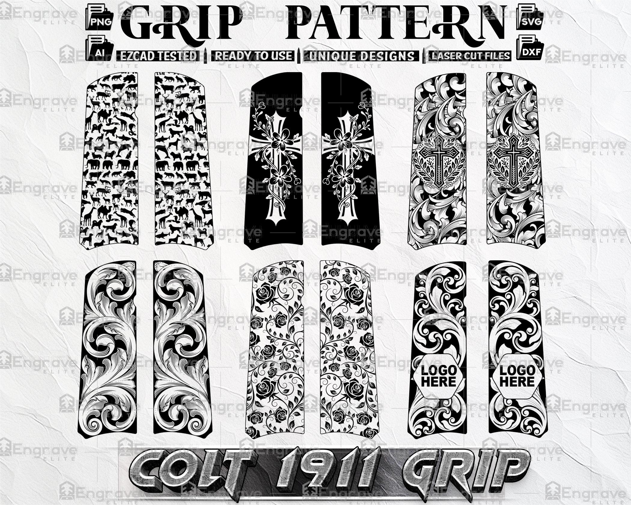 ミルクページ Colt1911 Grip Scrollwork Laser Engraving Design, Scroll Files