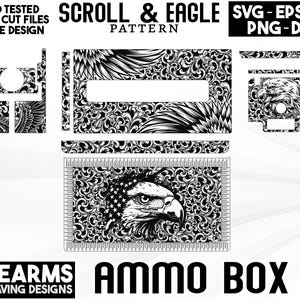 Custom scroll work eagle vector laser engraving ammo box design, Scroll ammo box, Ammo can svg, ammo box svg, ammo can design, SVG DXF ai