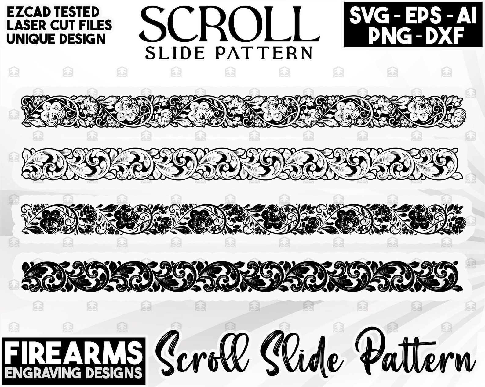 Scroll Work Slide Pattern Bundle,vector Gun Scroll Designs, Firearms