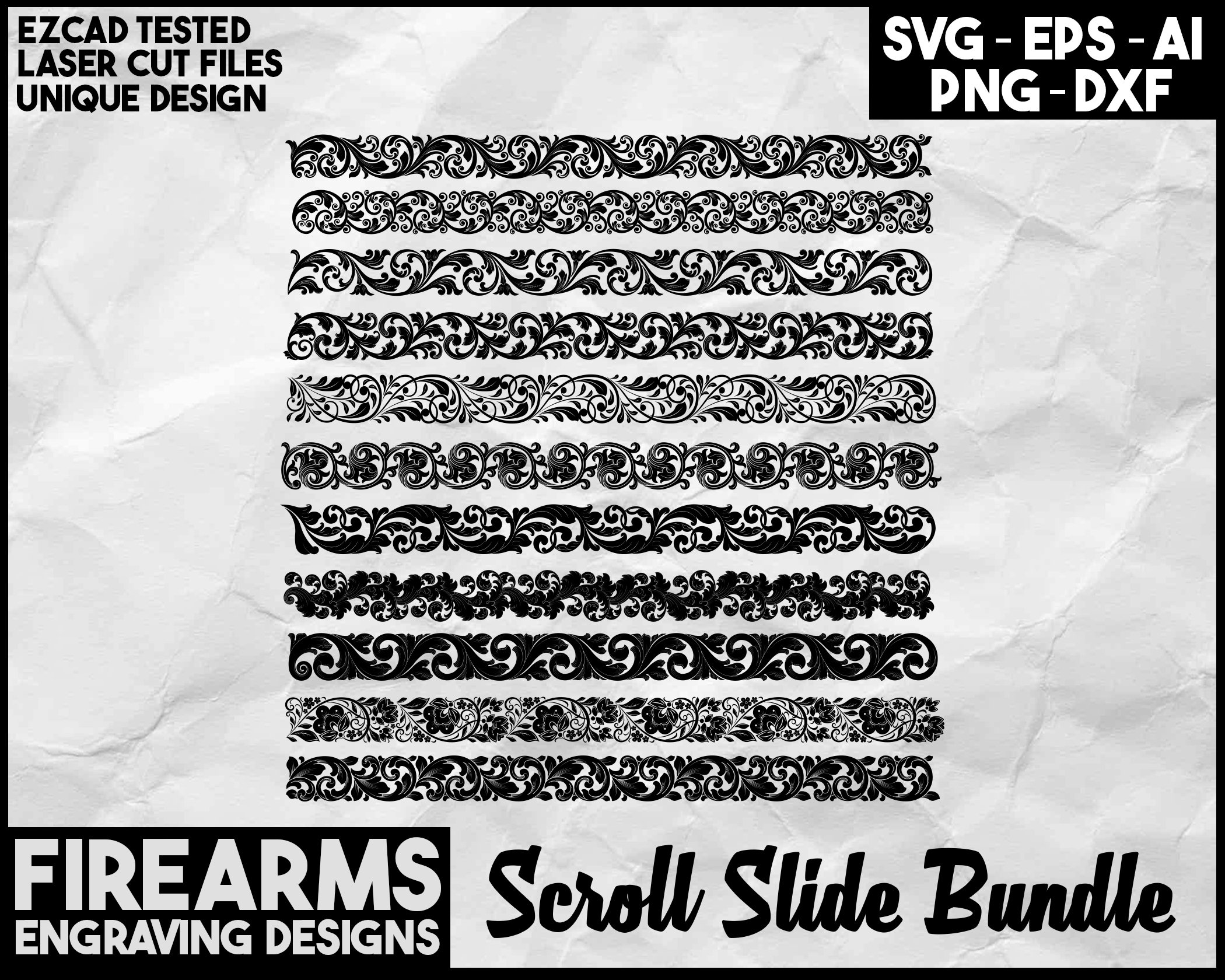 Scroll Work Slide Pattern Bundle,vector Gun Scroll Designs, Firearms