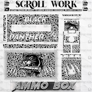 50 Cal Ammo can design, Scrollwork laser engraving design, Ammo can design, ammo design SVG Dxf Ai