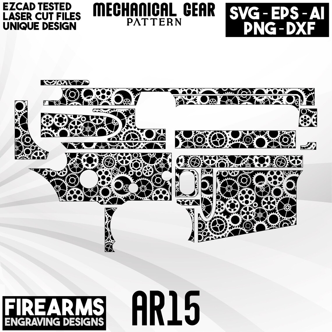 AR-15 Firearm Mechanical Gear Pattern Laser Engraving Design | Custom ...