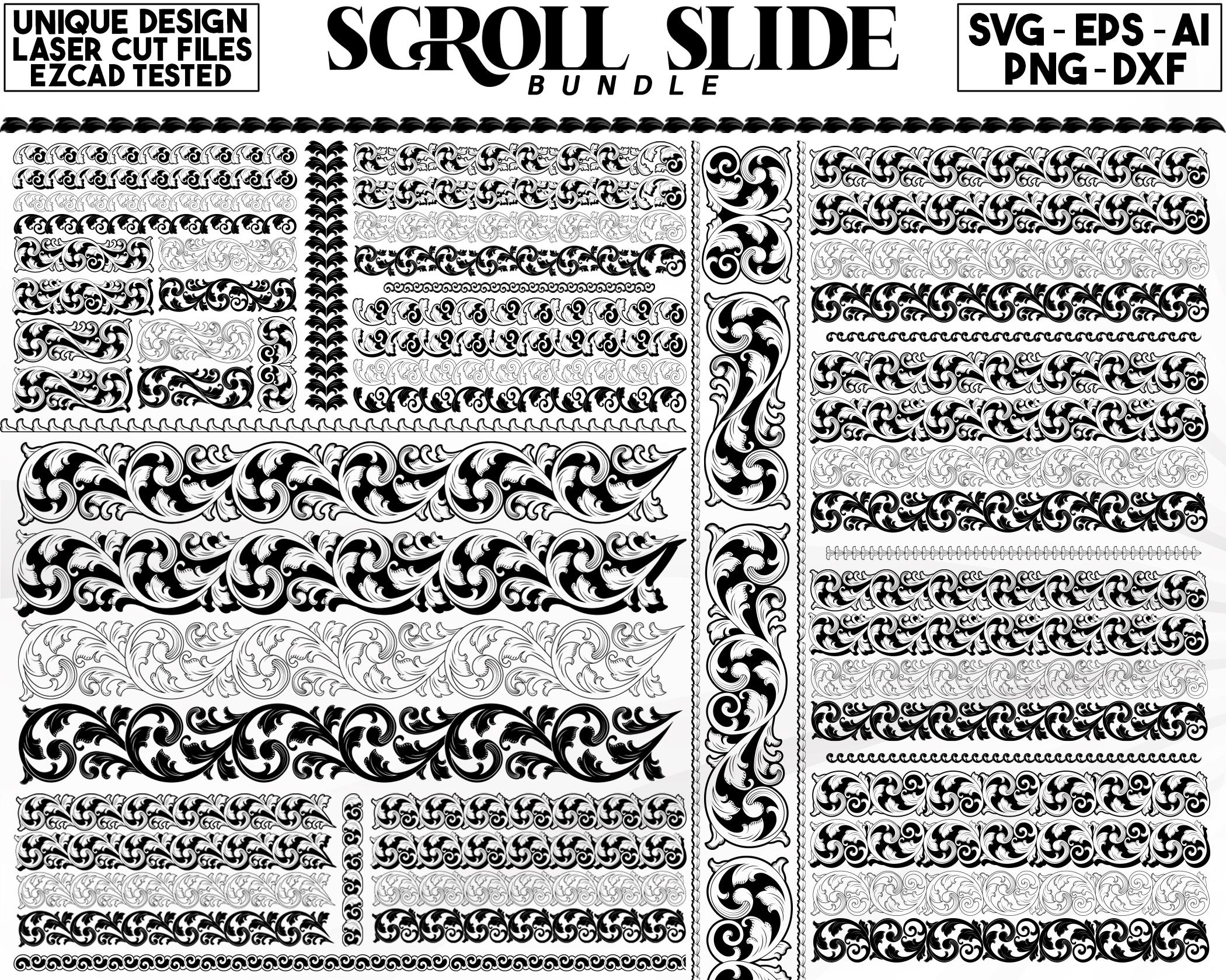 Custom Scroll Work Laser Engraving Design bundle, Scroll slide patterns SVG, firearms scroll laser art, scroll SVG file, Filigree pattern Ai