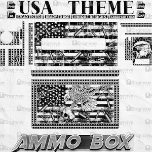 Custom USA Eagle Skull vector laser engraving ammo box design, Vintage ammo box, Ammo can svg, ammo box svg, ammo can design, SVG DXF ai