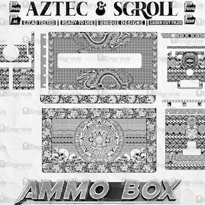 Aztec and scroll work digital files for Ammo box laser engraving design, Ammo can svg, Ammo can scroll files, Ammo scroll Aztec design SVG