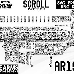 Ar15 benutzerdefinierten Schriftrolle Design, Blättern Arbeit Lasergravur Design, Ar15 benutzerdefiniertes Pistolendesign, Blättern Datei, Blättern Arbeit Lasergravur Dateien SVG Ai