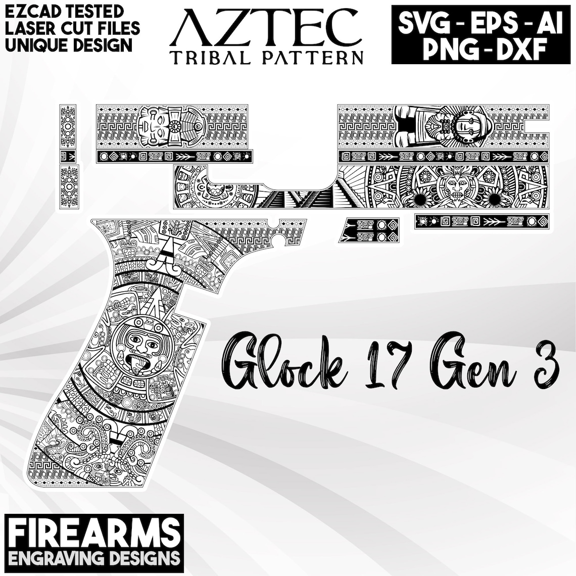 Glock 17 Gen 3 Aztec Gun Design, Aztec Engraving Design, Aztec Gun ...
