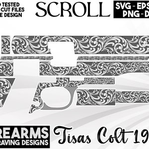Benutzerdefinierte Schriftrolle Arbeit Lasergravur Design für Tisas colt1911 Schusswaffen, Schriftrolle und Punktmuster Design Lasergravurdateien,