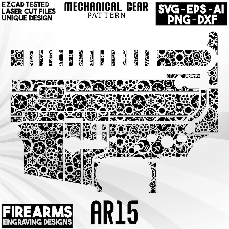 AR-15 Firearm Mechanical Gear Pattern Laser Engraving Design | Custom ...