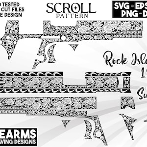 Rock Island1911 Super38 スクロールワークレーザー彫刻ファイル、スクロールファイル、銃スクロールデザイン、銃器スクロールワーク、スクロールレーザーファイル SVG Ai