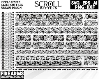 Custom scroll slide pattern laser engraving design, scroll SVG file, scroll pattern, firearms scroll laser art, vector scroll pattern Ai DXF