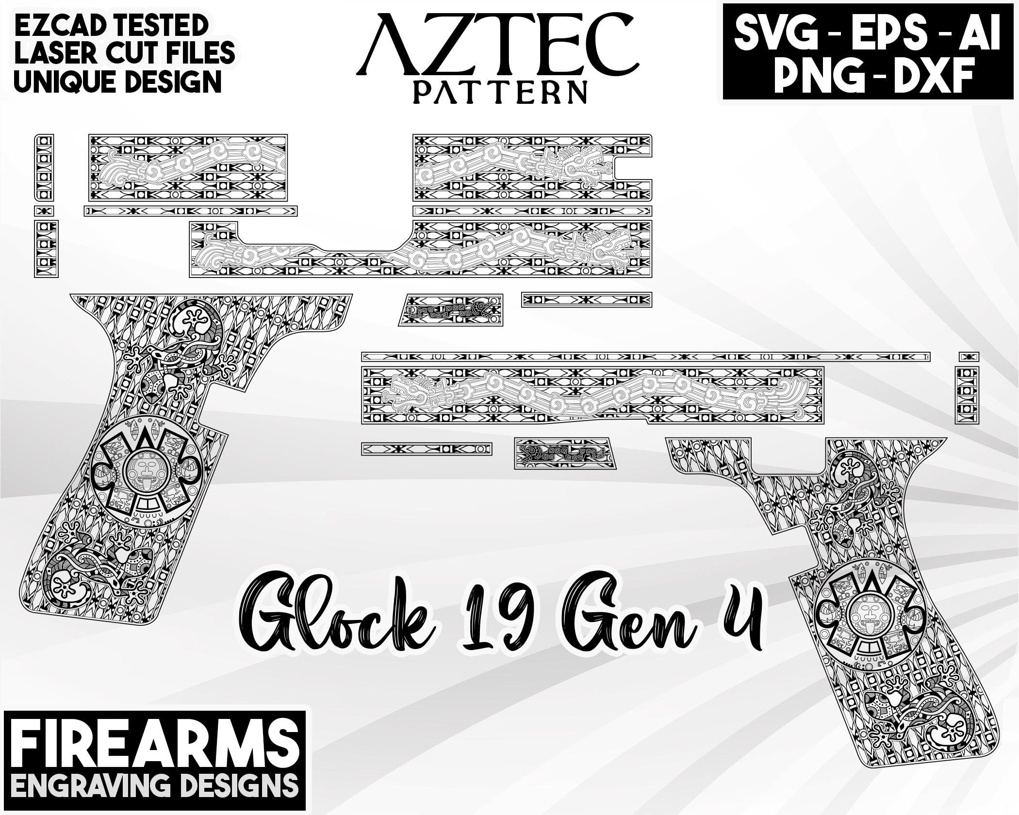 Custom Laser Files Aztec Tribal Pattern Laser Engraved Glock19 Gen4 ...