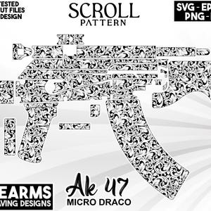 Archivos de diseño de grabado láser con patrón de pergamino Ak47 Micro Draco personalizado, diseño de pergamino SVG, diseño de pergamino Ak47, archivos de grabado de armas, pergamino SVG